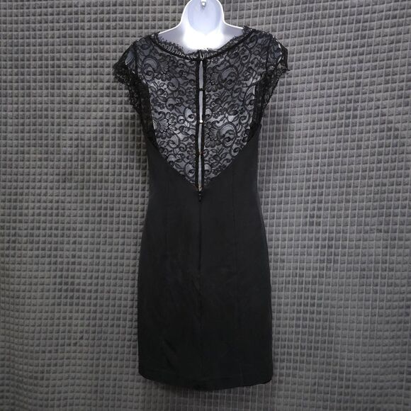 VTG Lace Silk Black Dress Sz4 28W Y2K 90s Knee Cocktail LBD Low Back Witchy Goth - Picture 8 of 15